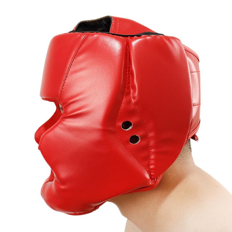 Full-Covered Thickened Leather Boxing Helmet Adult Karate Muay Thai Training Head Protector Gym Taekwondo Guard