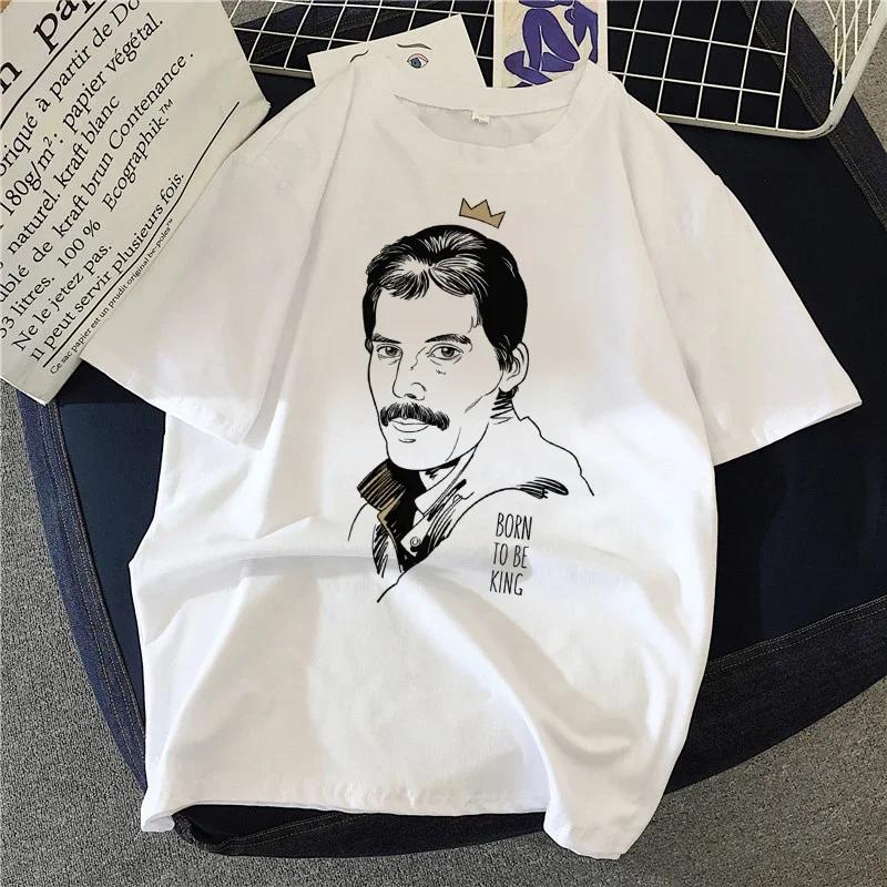 Freddie Mercury Queen Band T Shirts Women 90's Graphic Rock Top Tees Female Harajuku Vintage T-shirt Fashion Streetwear Tshirt