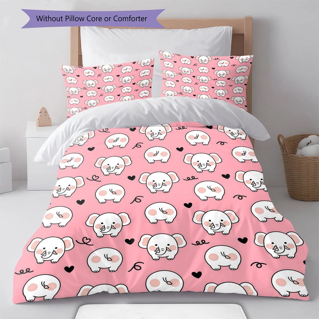 Pink Cartoon Art Pattern Bedding,Quilt Set Quilt Cover Pillowcase Home Birthday Gift (1 * duvet cover + 2 * pillowcase, without core)