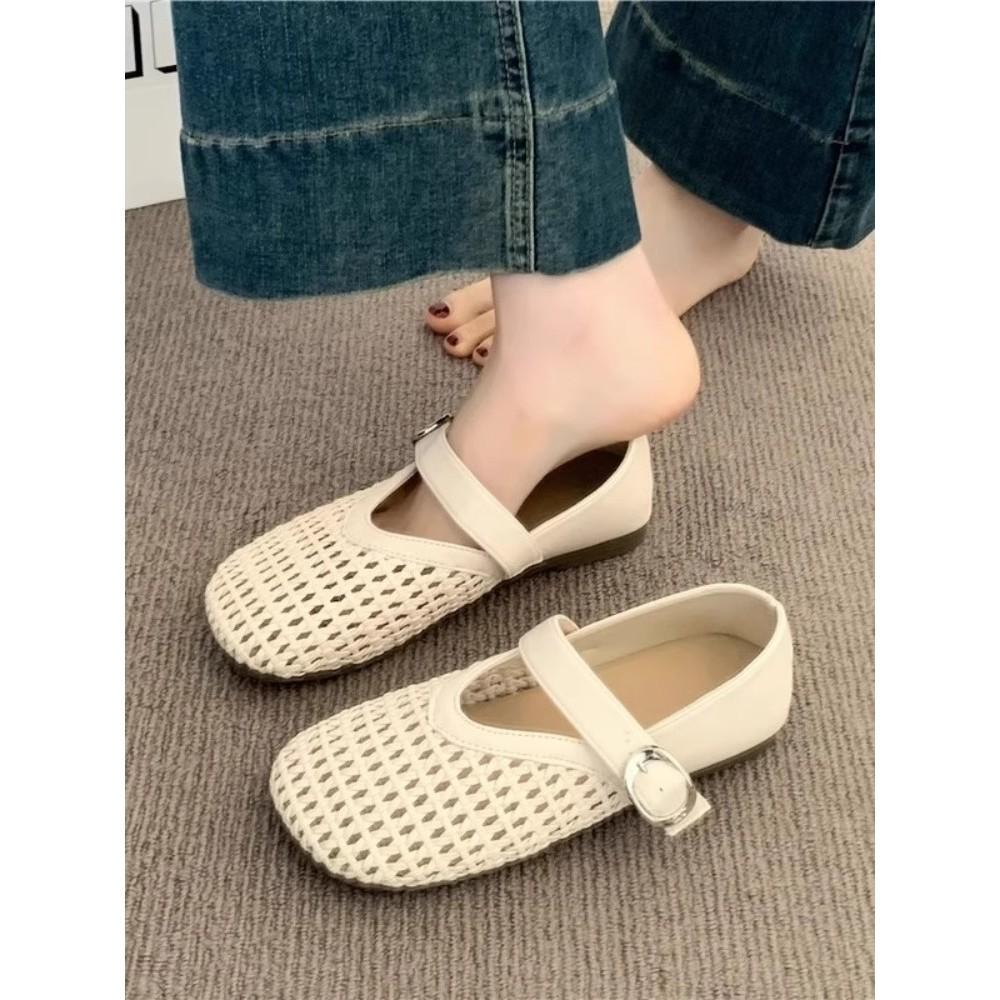Mary Jane single shoes children's new summer hollow mesh woven fishing net shoe size bag head sandals