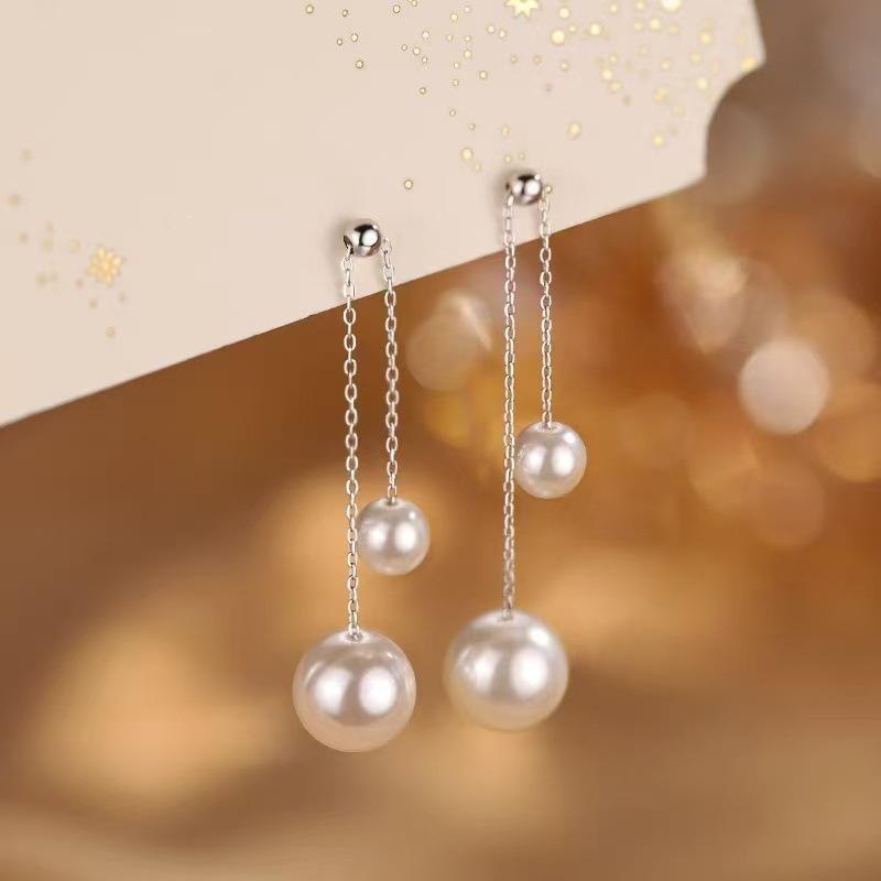 Sterling Silver Pearl Tassel Earrings - Elegant High-End Women's Jewelry