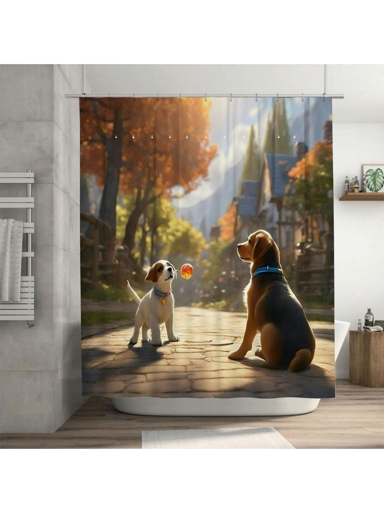 Cute Dogs In Autumn Shower Curtain | Cozy Bathroom Decor