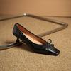 Krazing Pot Sheep Skin Summer Spring Autumn Stiletto Med Heels Butterfly-knot Women Square Toe Shallow Pumps
