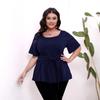 GMXIA Plus-size Women's Simple Short-sleeved, O-neck, Belted, Slimming Top T-shirt