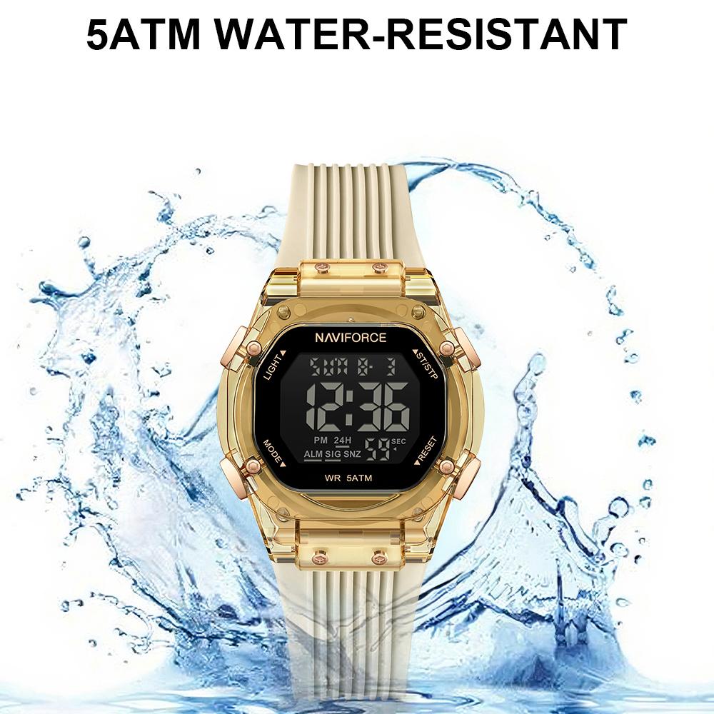 NAVIFORCE Digital Women Watch Alarm Calendar Date LCD Display Sports Chronograph Silicone Strap Waterproof Ladies Girl Watch Gift NF6114