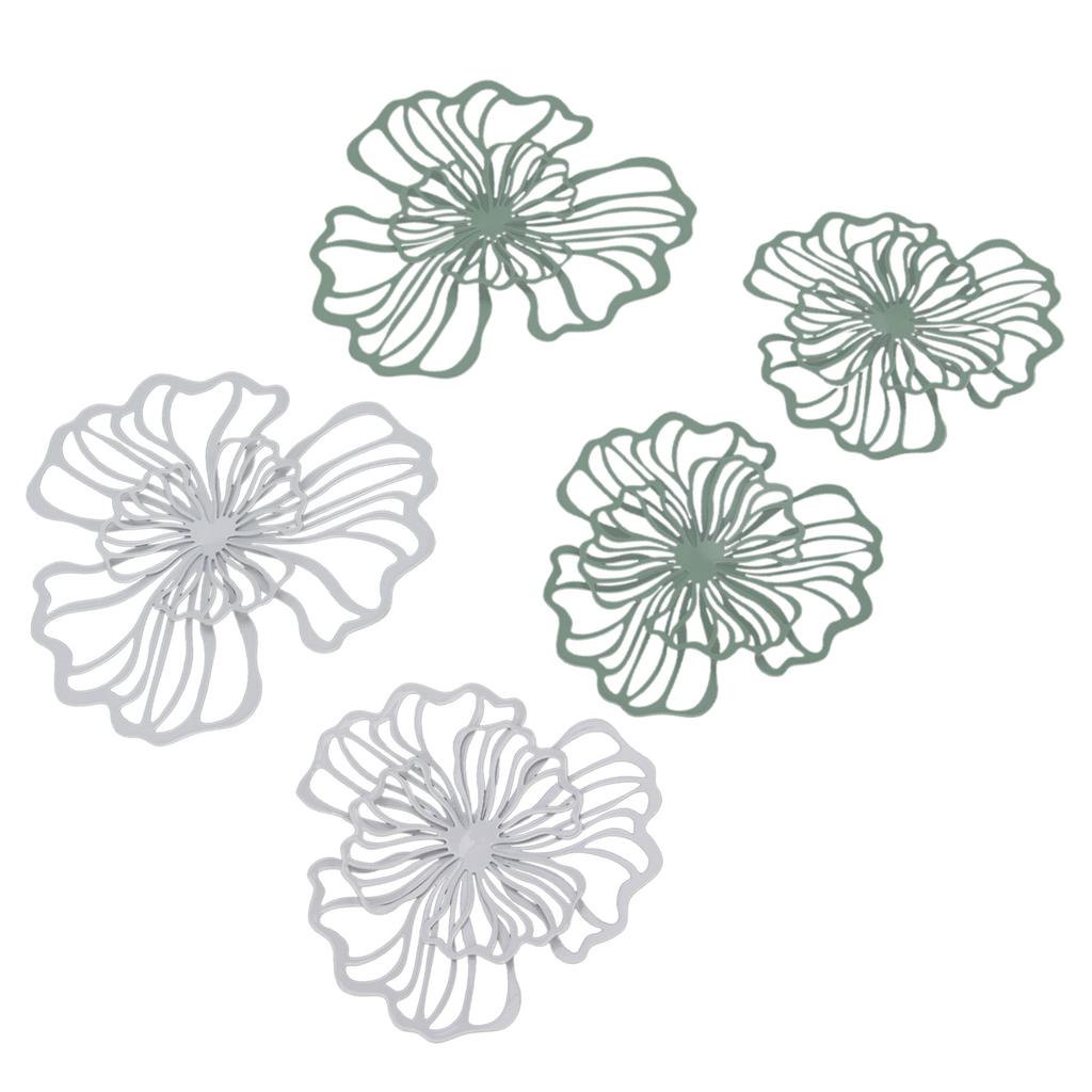 5PCS Metal Flower Wall Decor Iron Wall Art White Green 2 Layer Hollow Hanging Decor for Wall Living