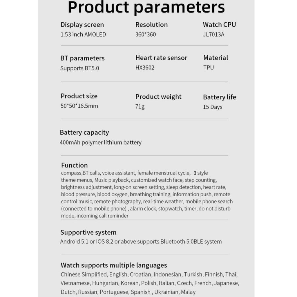 Rainbuvvy LC18 TWS Smart Watch 1.53inch AMOLED Bluetooth 5.0 Full Touch Watch With Local Music Play Long Battery Life Multi-language Sports Watch