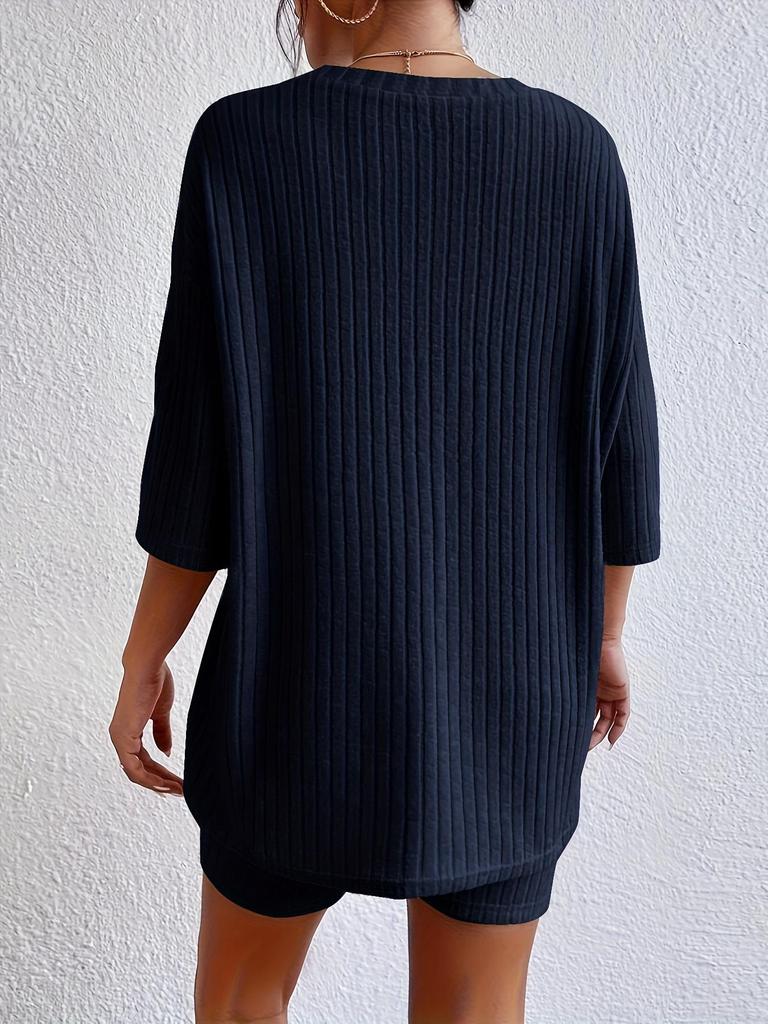 “2025 European & American Women's Fashion: Summer Two-piece Knit Set with Short Sleeves”