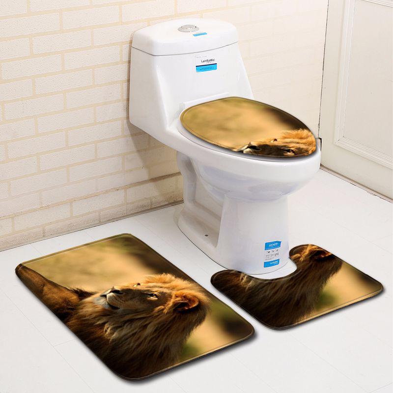 3D Lion Bathroom Toilet Three-Piece Floor Mat Door Mat Bathroom Carpet