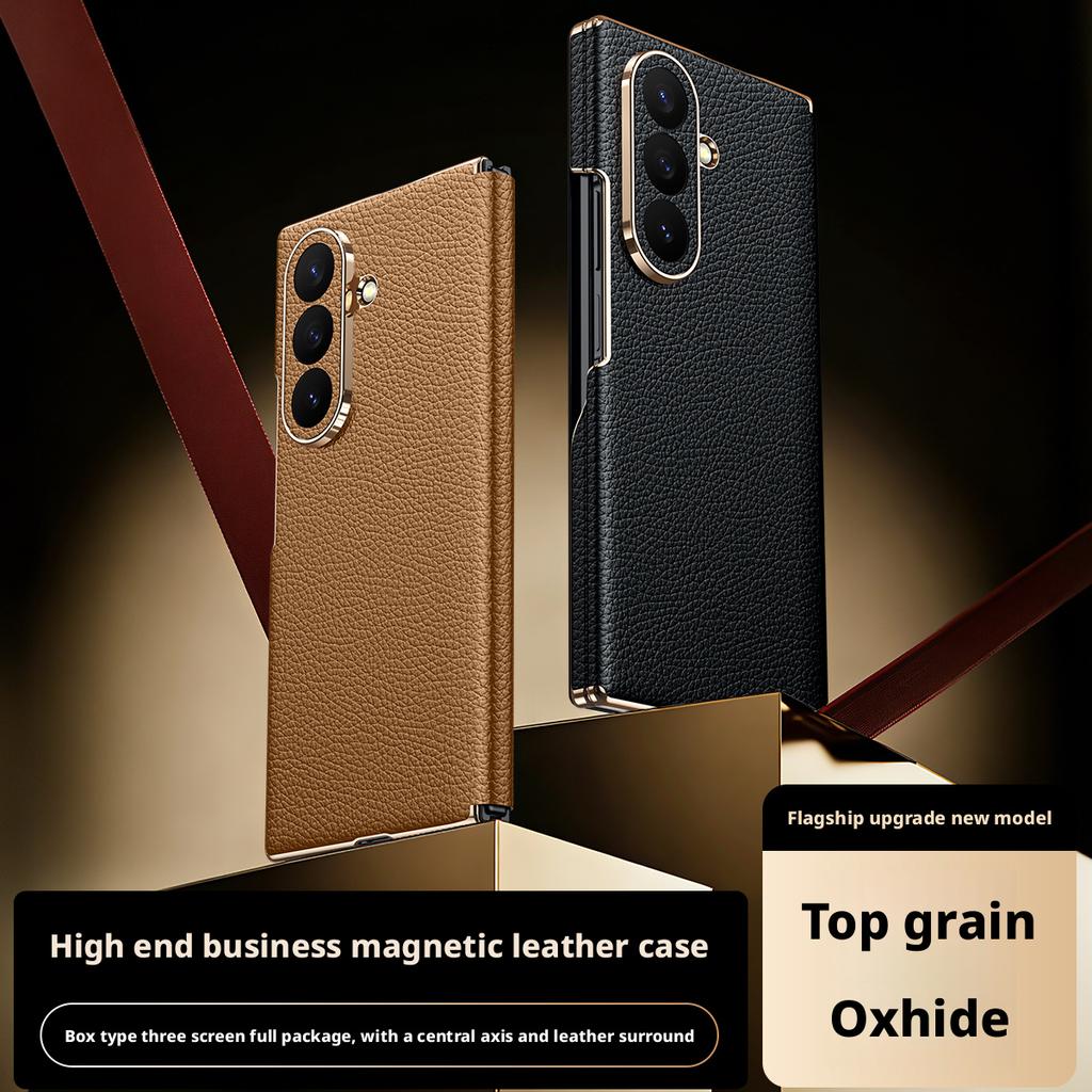 Luxury Premium Genuine Leather For Samsung Galaxy Z TriFold Case New Flip Magnetic Leather Full Protective Shockproof Cover