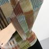 Miyake Pleats Akordeonový Top - Retro Color Block 7-rukávový Ležérní Krycí