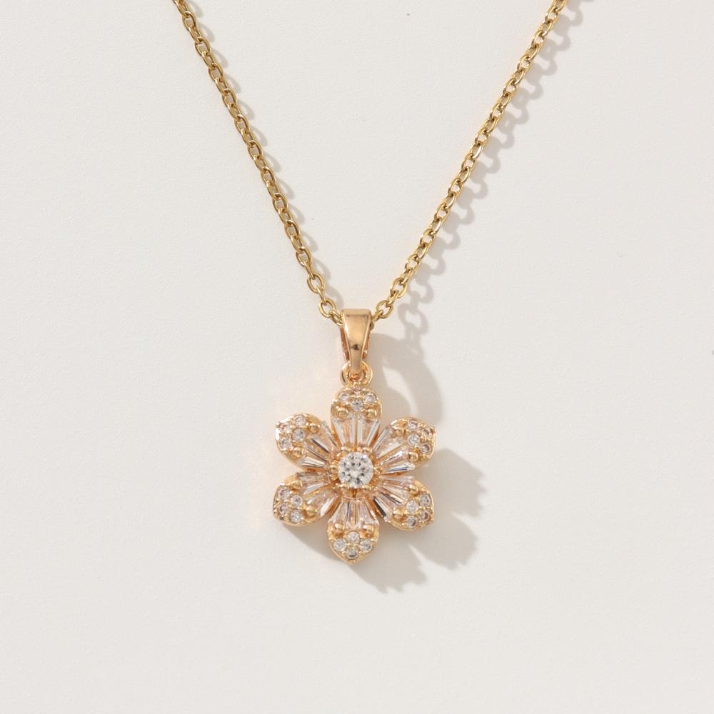 Lyxiga Blommor Zirkonia Hängsmycke Halsband för Kvinnor Ny Mode Bröllopsfest Halsband Smycken Tillbehör