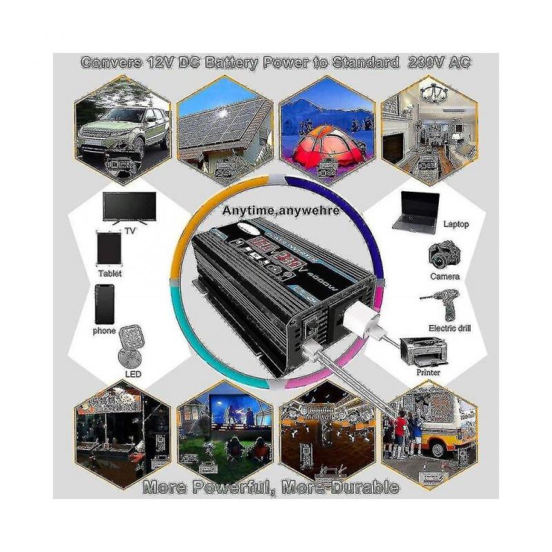 Convertitore 4000W 12V 220V Inverter a Onda Sinusoidale Pura Trasformatore a Onda Sinusoidale Pura con Telecomando &