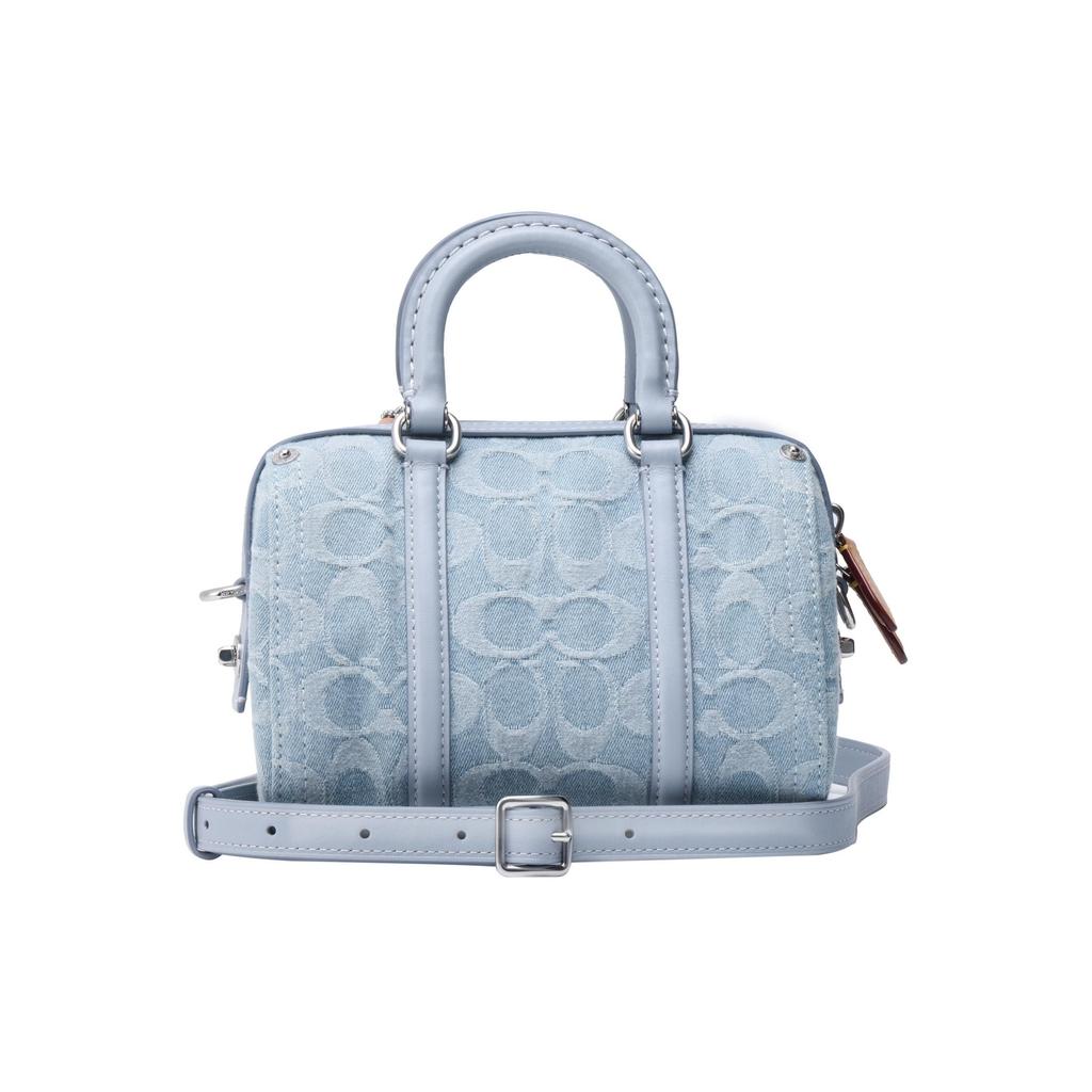 Coach Ruby 18 Horse And Carriage Logo Classic Canvas And Leather Boston Bag Women Handbags Blue CJ832-LHPBU