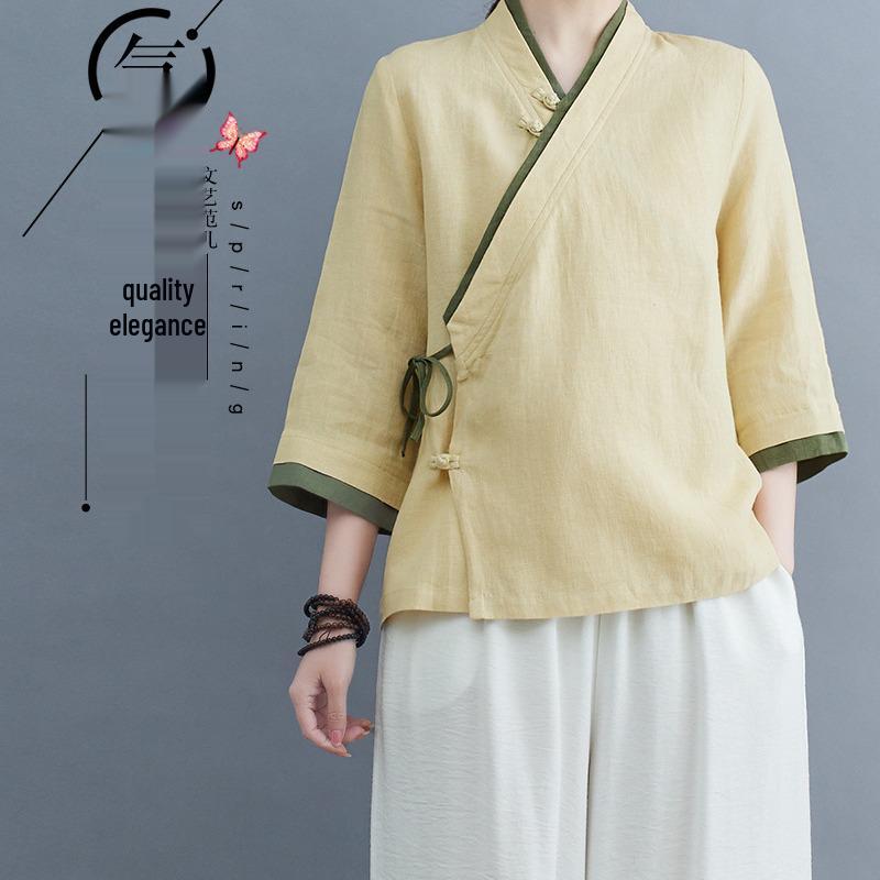 Women's 2025 Spring/Summer Zen-Inspired Retro Tang Suit Hanfu for Tea Ceremony and Meditation