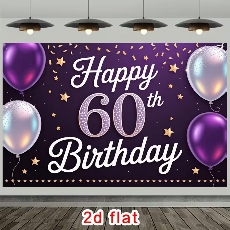 

2D Purple & Gold Happy 60th Birthday Backdrop with Balloons & Stars 47.2x31.5inch/120*80cm