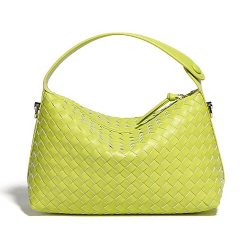

Large Capacity Single Shoulder Crossbody Bag Cowhide Ribbed Grid Dumpling Woven Women s Trendy Versatile High-end Niche Handbag 23x11x15cm зелёный
