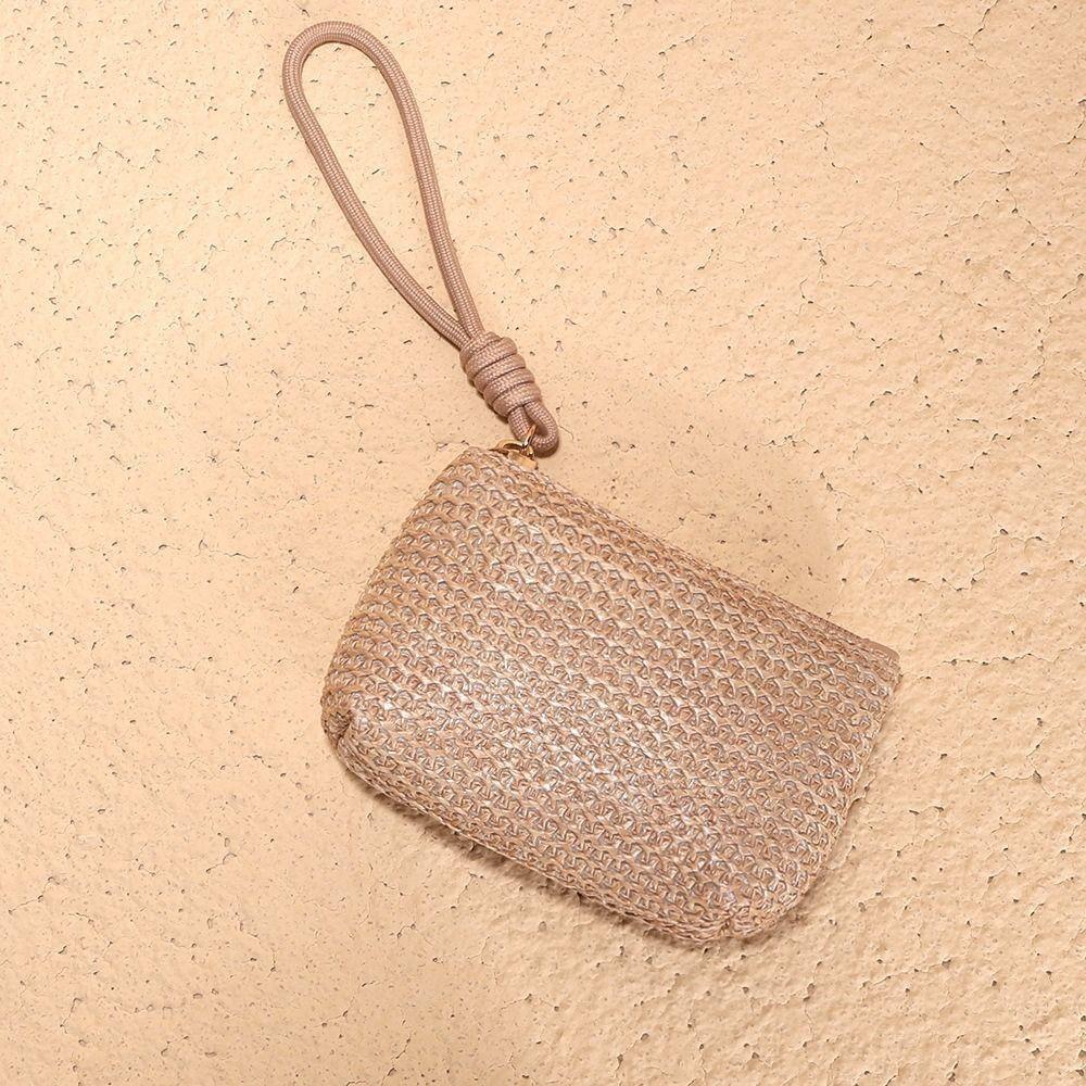 Fashion Women Girls Zipper Change Pouch Women Mini Straw Wallets Coin Purses Card Holder Money Bag