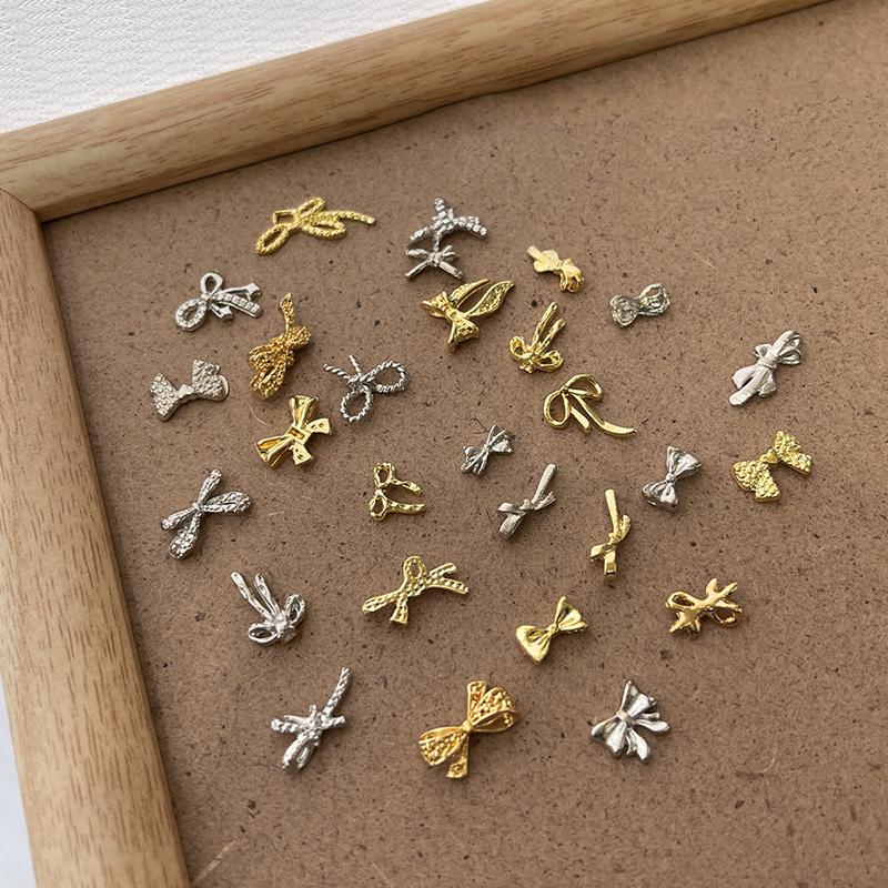 20 stuks Legering Lint Strik Nagel Charms Platte Achterkant Strikje Nagellak Decoraties Luxe Metaal Strikje Manicure