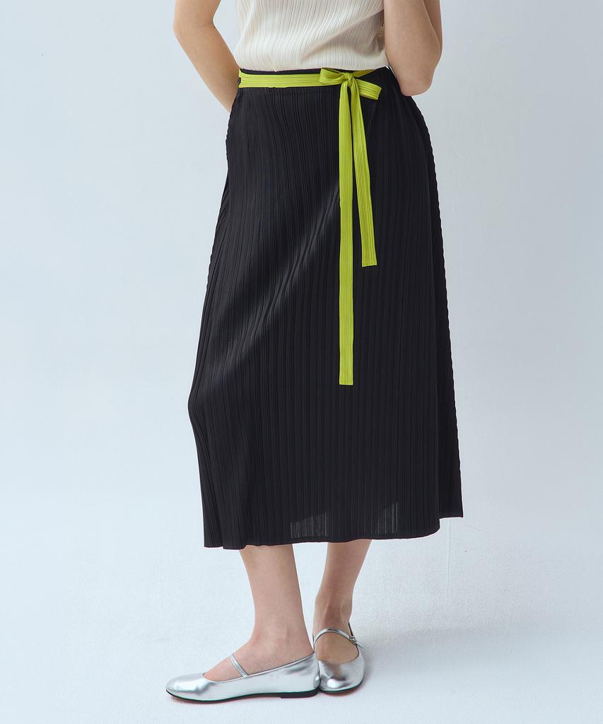 Waiowai Wrap Slit Ribbon Pleated Long Skirt_2Colors