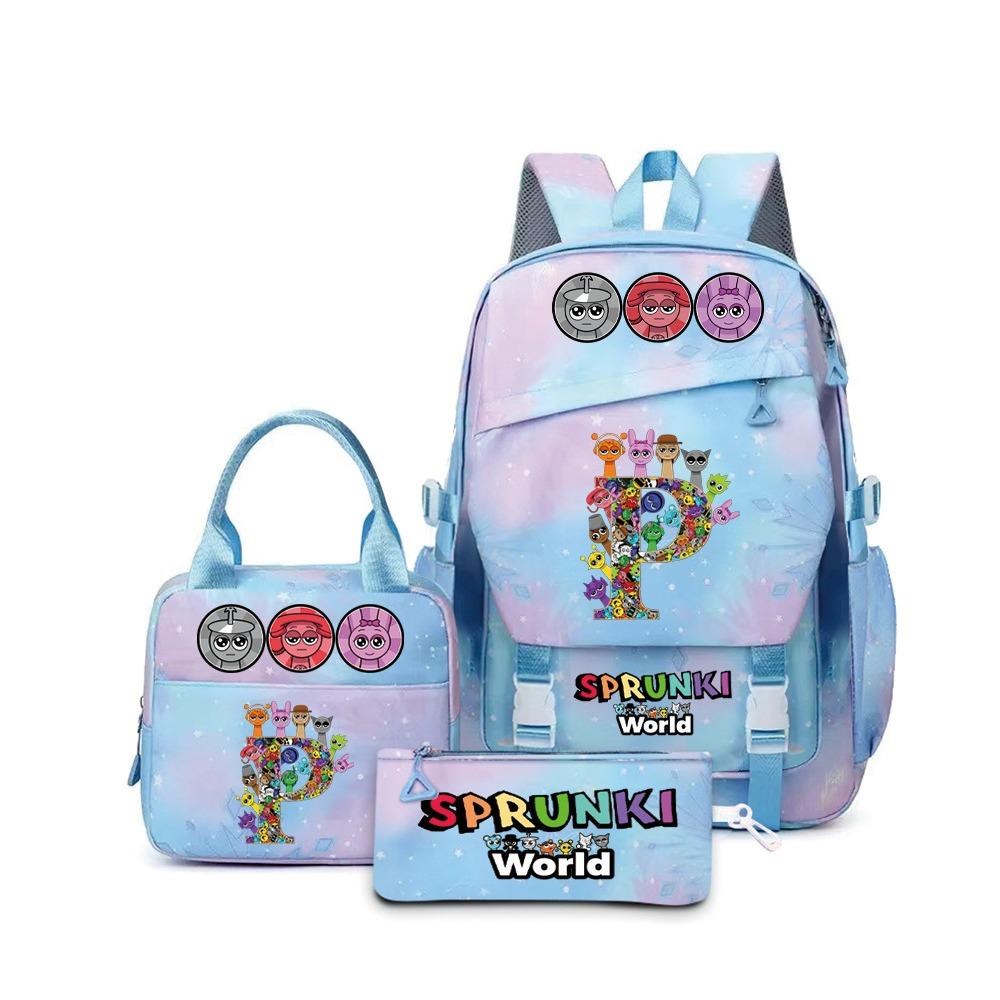 Popular Rhythm Box Sprunki Music Game School Bag Backpack Pencil Bag Three-piece Student Backpack D