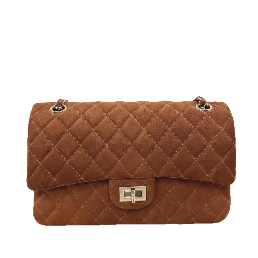 Frosted suede new small fragrant wind CF chain bag, genuine leather rhombus shoulder women's bag, premium sense pass le crossbody square