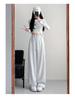 2024 Women's Petite White-Grey Wide Leg Sweatpants: Autumn Loose-Fit Casual Joggers
