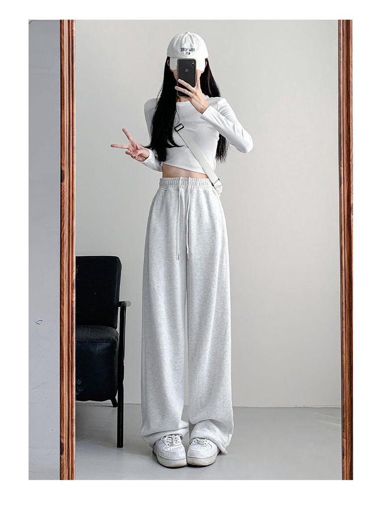 2024 Women's Petite White-Grey Wide Leg Sweatpants: Autumn Loose-Fit Casual Joggers