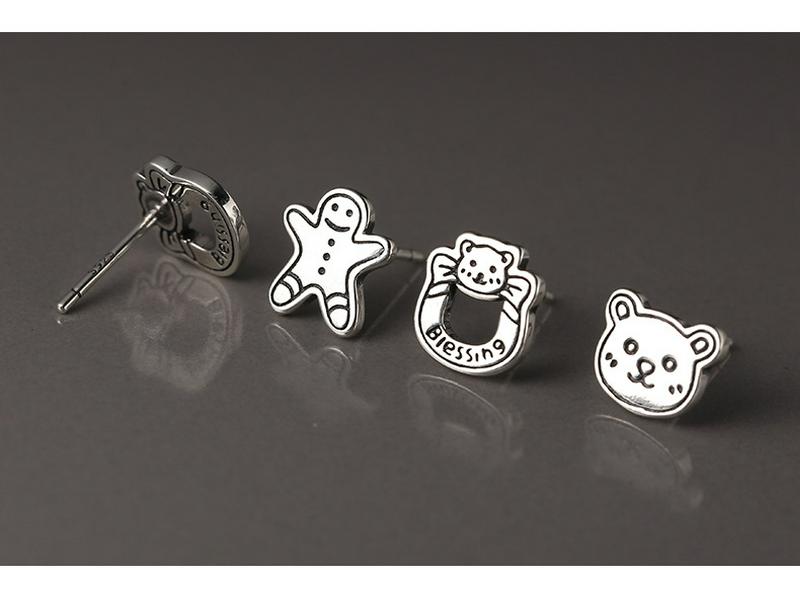 S925 Sterling Silver Gingerbread Man & Snowman Stud Earrings - 2022 Christmas Collection (E9540)