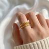 Gold Color Open Ring: Non-Plated, Carved Trapezoidal Pattern, Colorfast Sand Gold, Light Luxury, Chinese Style