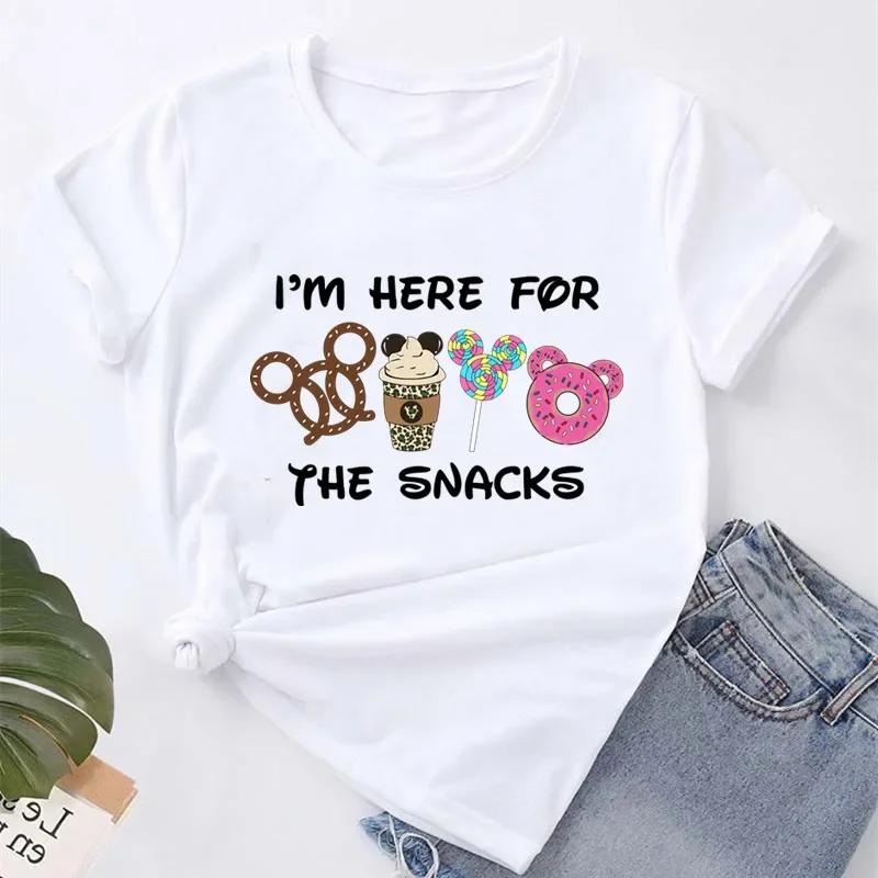 Cute I'm Here for the Snacks Tops Women Clothing Summer Short Sleeve Female T-shirt Casual Tops Y2k Streetwear