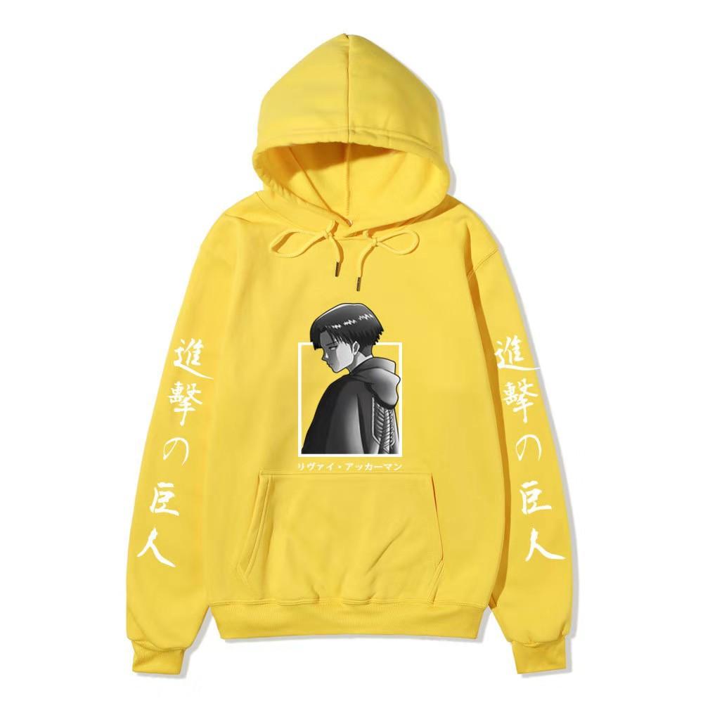 Attack on Titan Levi Ackerman Hoodie Unisex Fleece Sweatshirt Japanese Text Double Sleeve Print Autumn Winter Pullover