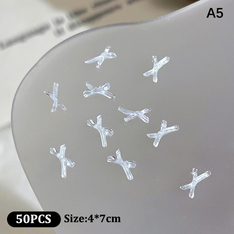 50Pcs Ice Transparent Color Bowknots Resin Nail Art Decorations 3D Mini Cute Bows Nail Charms For Diy Nails Accessories