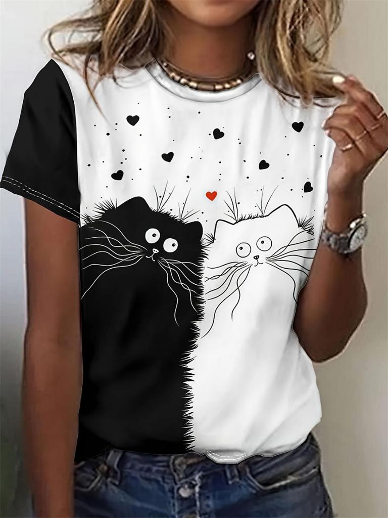Funny Animal Women's T-Shirts 3d Print Cute Cartoon Cat Casual Short Sleeve Tshirt Fashion Top O-Neck Female Clothing