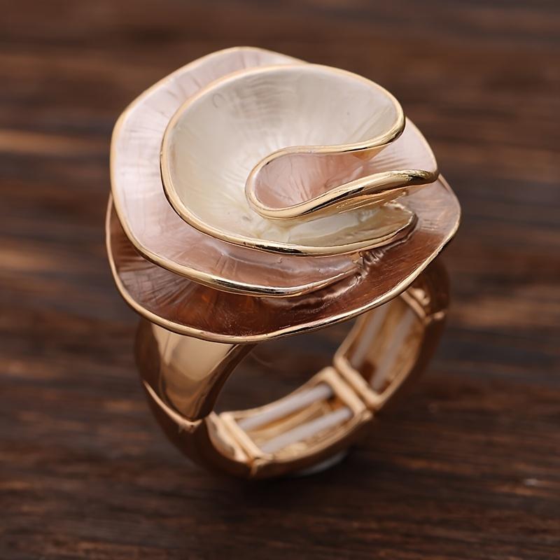 An Elegant and Sweet Enamel Rose Flower Stretch Ring for Women, a Holiday, Birthday, Date, Prom, Banquet, Party, Vacation, Shopping