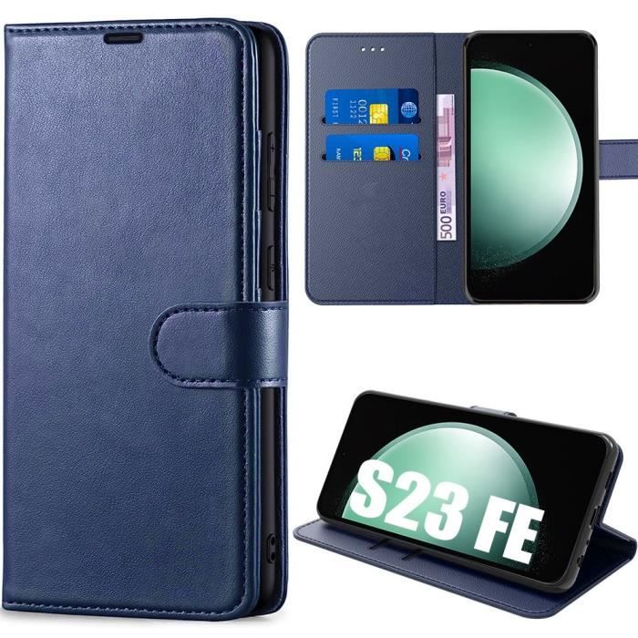 Coque de protection - BOOLING - pour Samsung Galaxy S23 FE - Bleu Marine - Effet cuir - Fentes à cartes