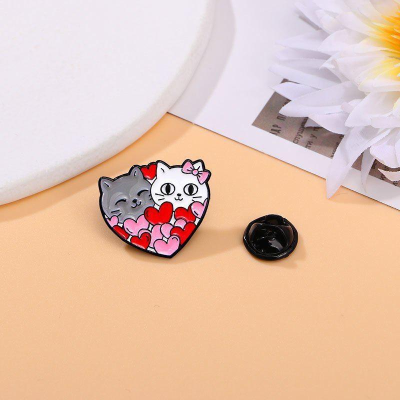 Cute Kitten Anime Pattern Brooch Cartoon Enamel Needle Love Couple Clothing Backpack Accessories