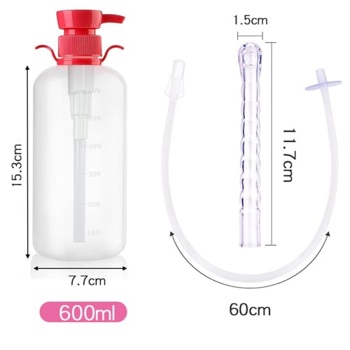 TOUFEIYUAN Multipurpose Enema Pump with Enema Syringe, Clean Shower, and Manual Pump for Bowel Movements, Unisex, 600ml Capacity, Includes One 60cm Tu