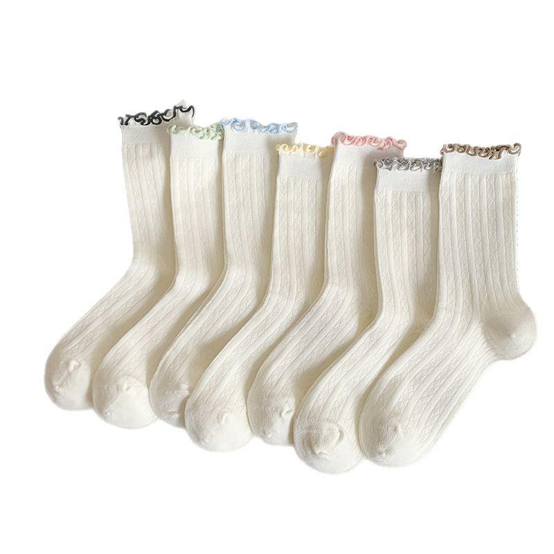 Female Summer Thin New Casual Mesh Candy Color Ear Side In The Tube Stack Socks