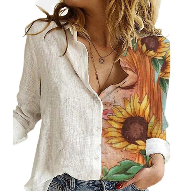 Tier Muster Damenhemd Weißes Oberteil Langarm Revers Lässig Bedruckte Strickjacke Tops