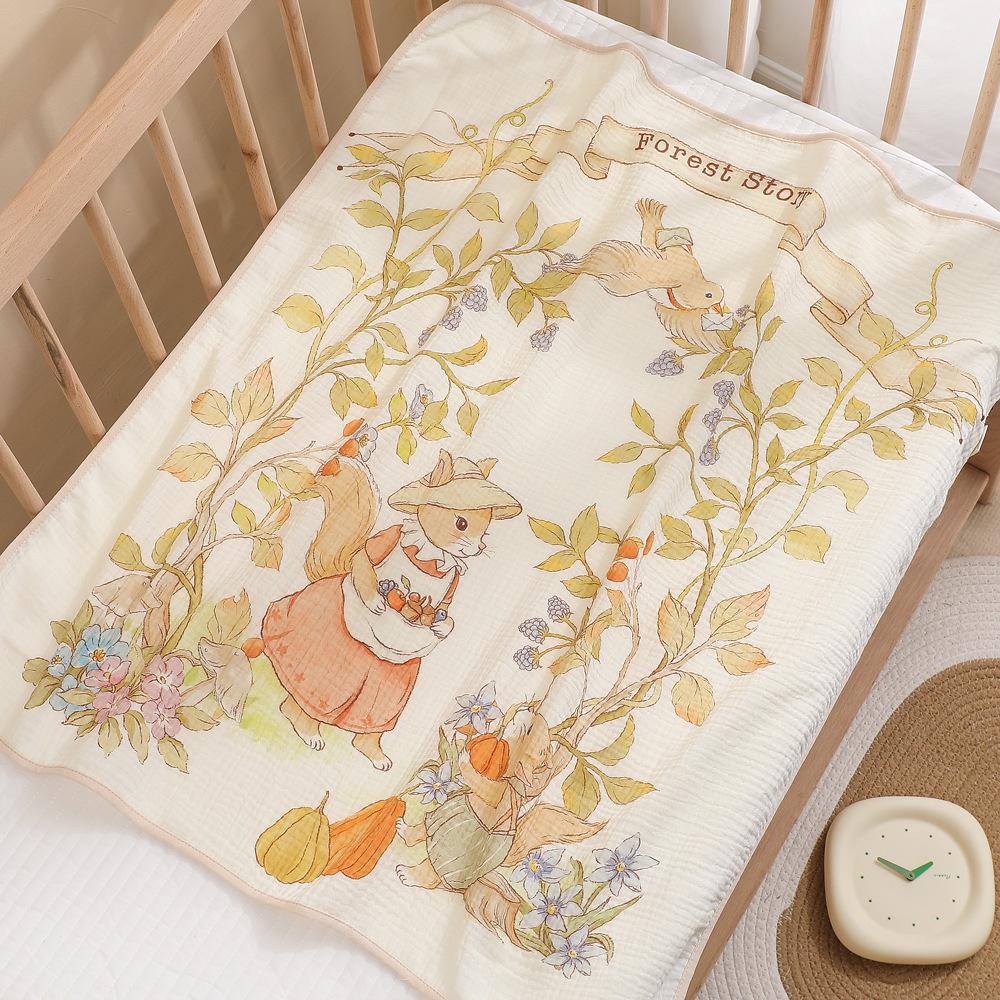 Newborn Cartoon Print Gauze Swaddle Blanket - Two-Layer Infant Wrap, Absorbent Bath Towel