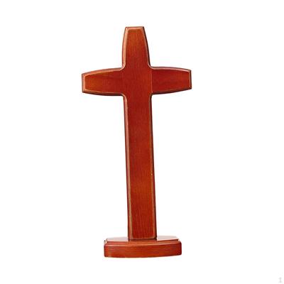 Wooden Standing Cross Wood Sculpture Religious Gift Desktop Ornament for Thanksgiving Countertop