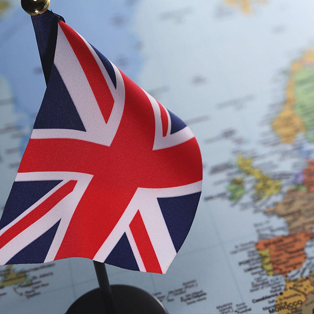 United Kingdom Flag Polyester UK British Desk Flag Small Mini UK Table Flags with Stand Base Home Office Festival