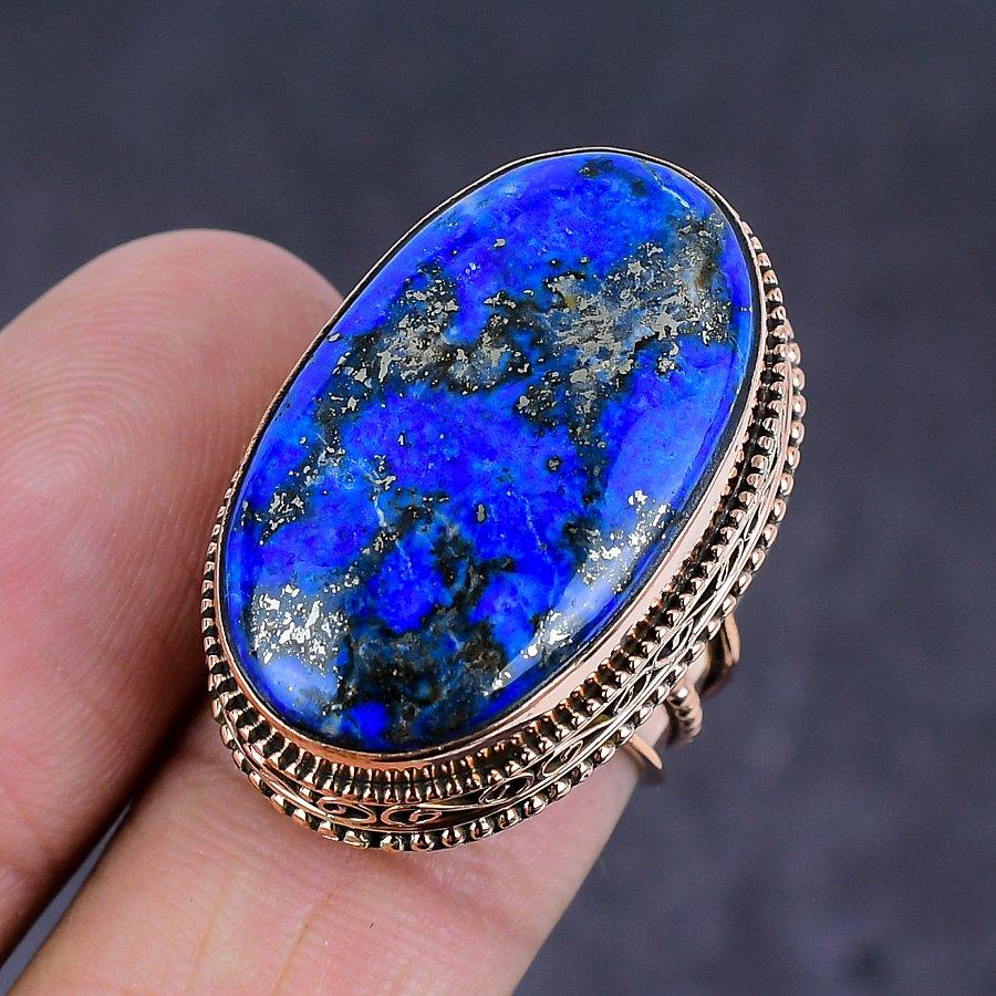Lapis Lazuli Gemstone Handmade Copper Jewelry Ring Size 7