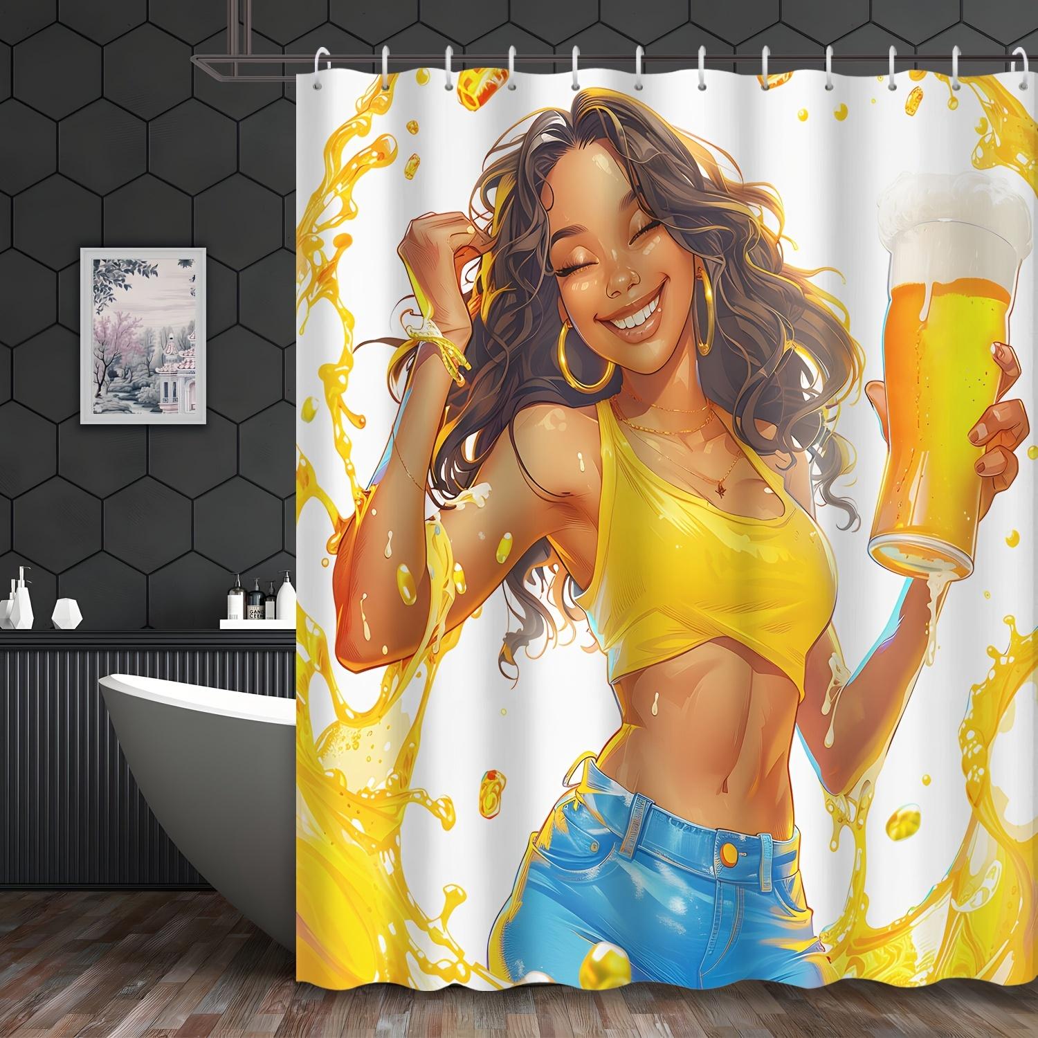 

Shower Curtain: Vibrant Party Girl With Beer For A Fun And Energetic Bathroom Decor W60H190(CM)-1 Pcs