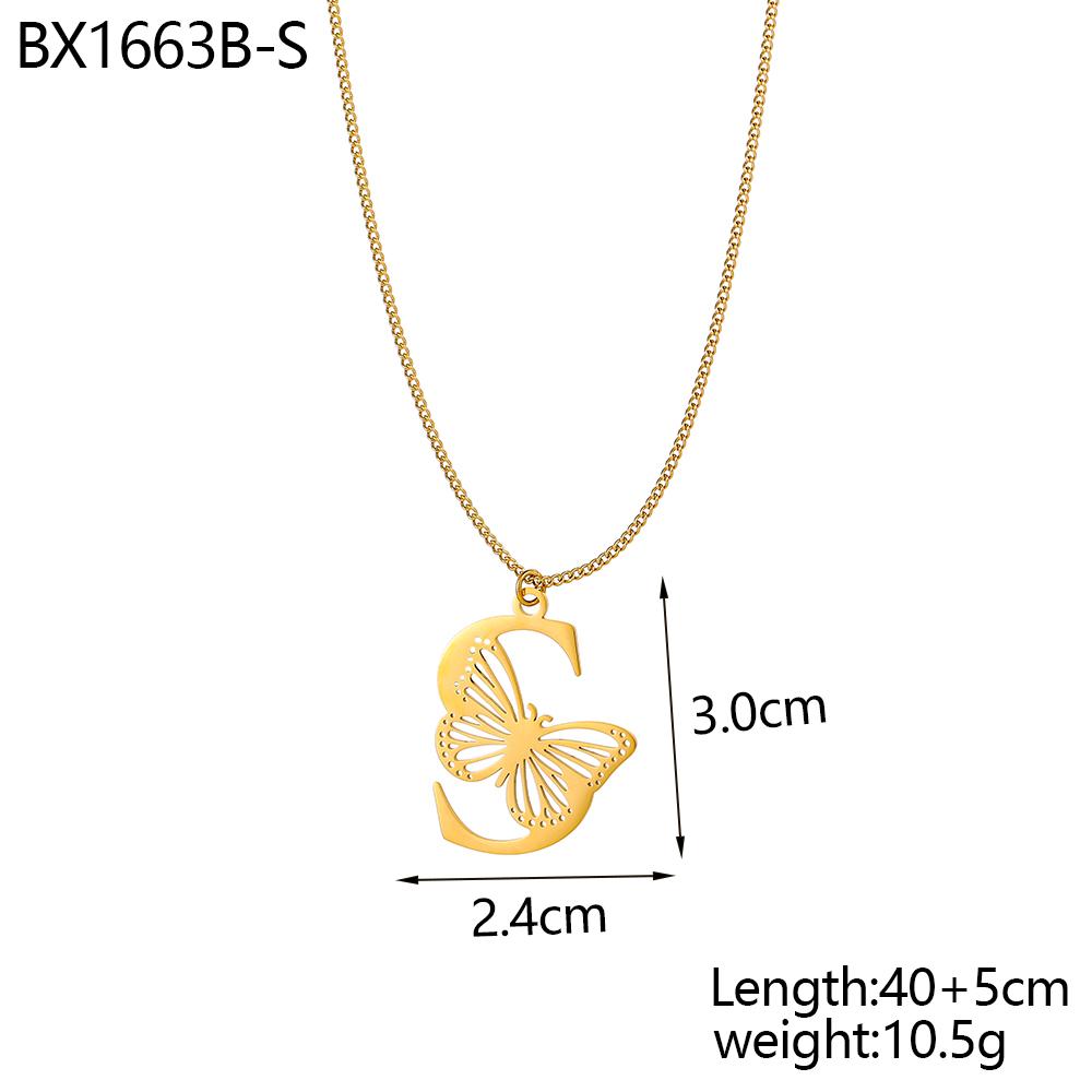 

CARLIDANA Dainty 18K Gold Plated Stainless Steel Pendant Women Butterfly Shape 26 Letters Initial Hollow Necklace Jewelry