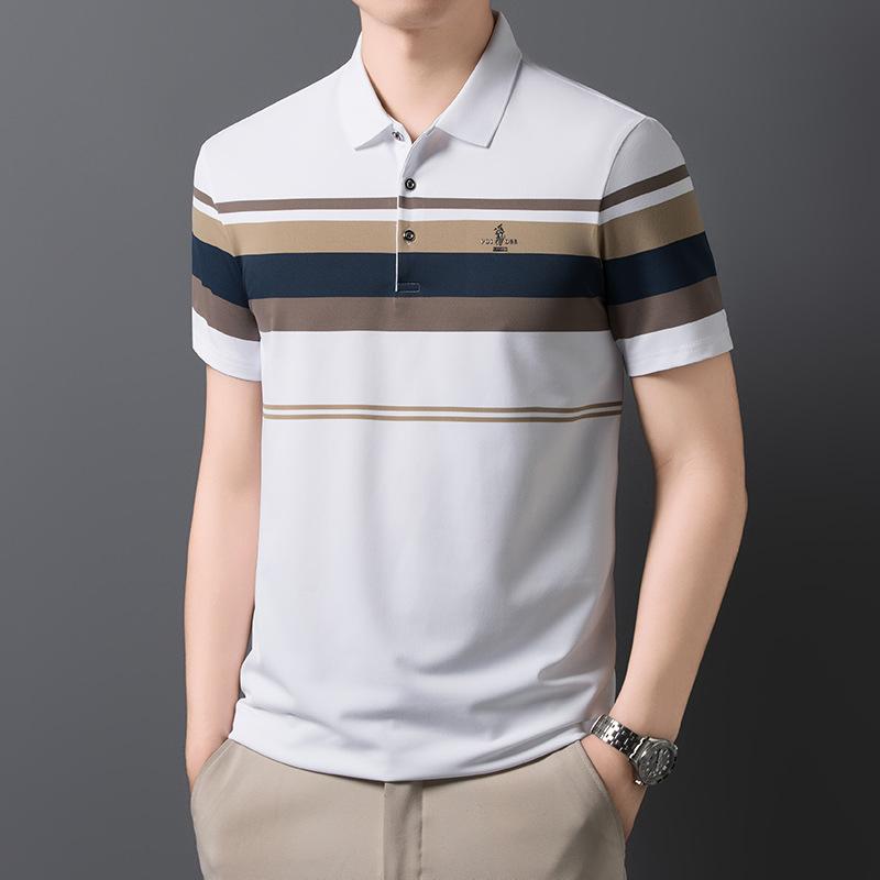 Kurzarm T-Shirt Herren Poloshirt Locker Revers Halbarm Oberteil Eisseide Business Casual Unterhemd