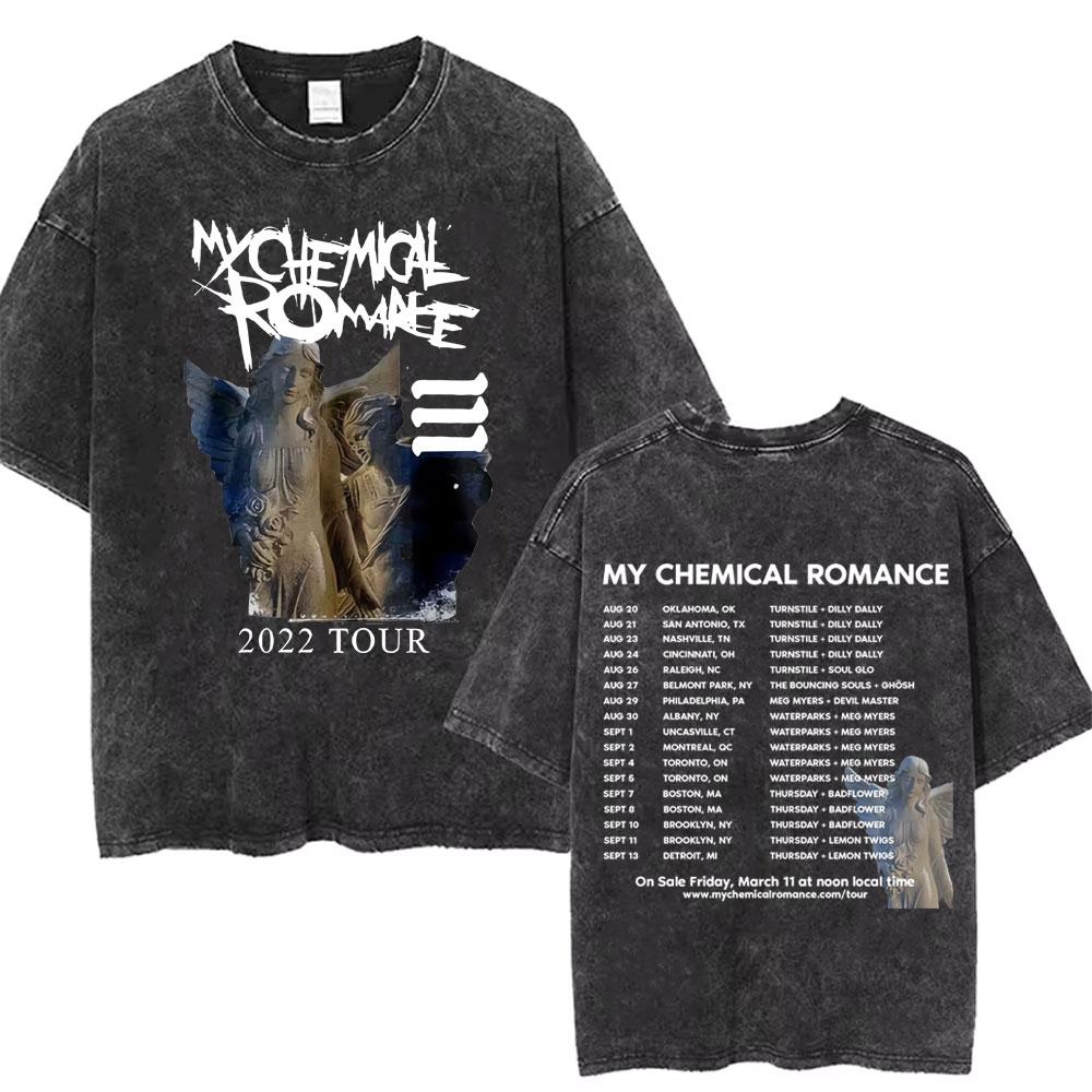 Rock Band My Chemical Romance Music Cover Washed Vintage Printed Tshirt Men Women Punk Emo Rock Oversized Short Sleeve T Shirts