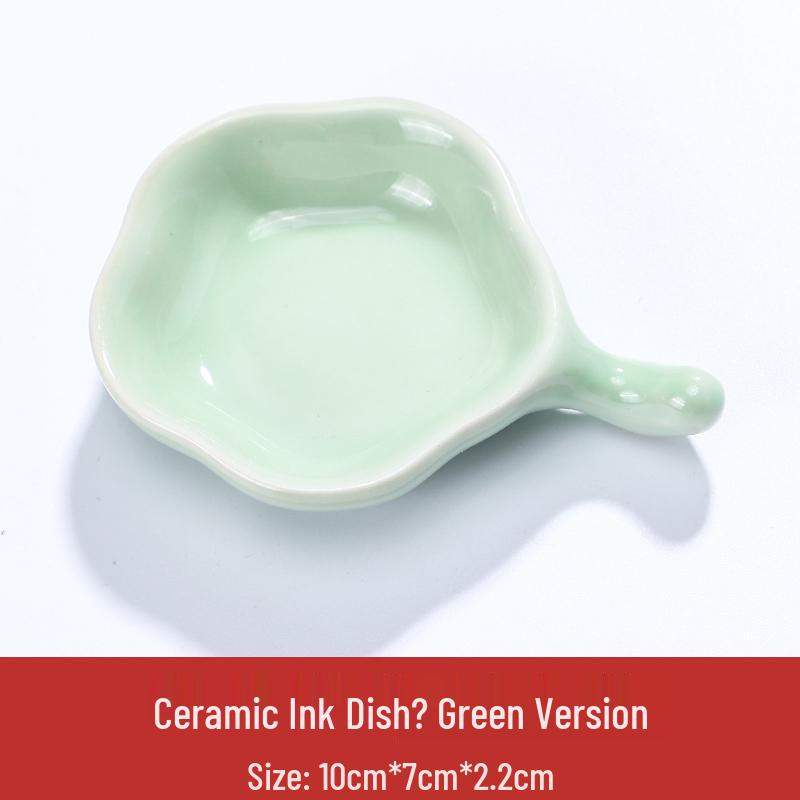 Calligraphy Brush Rest & Ink Dish Set: Ceramic Palette, Pen Holder, Inkstick Stand, Inkwell, Inkstone, and Brush Washer.