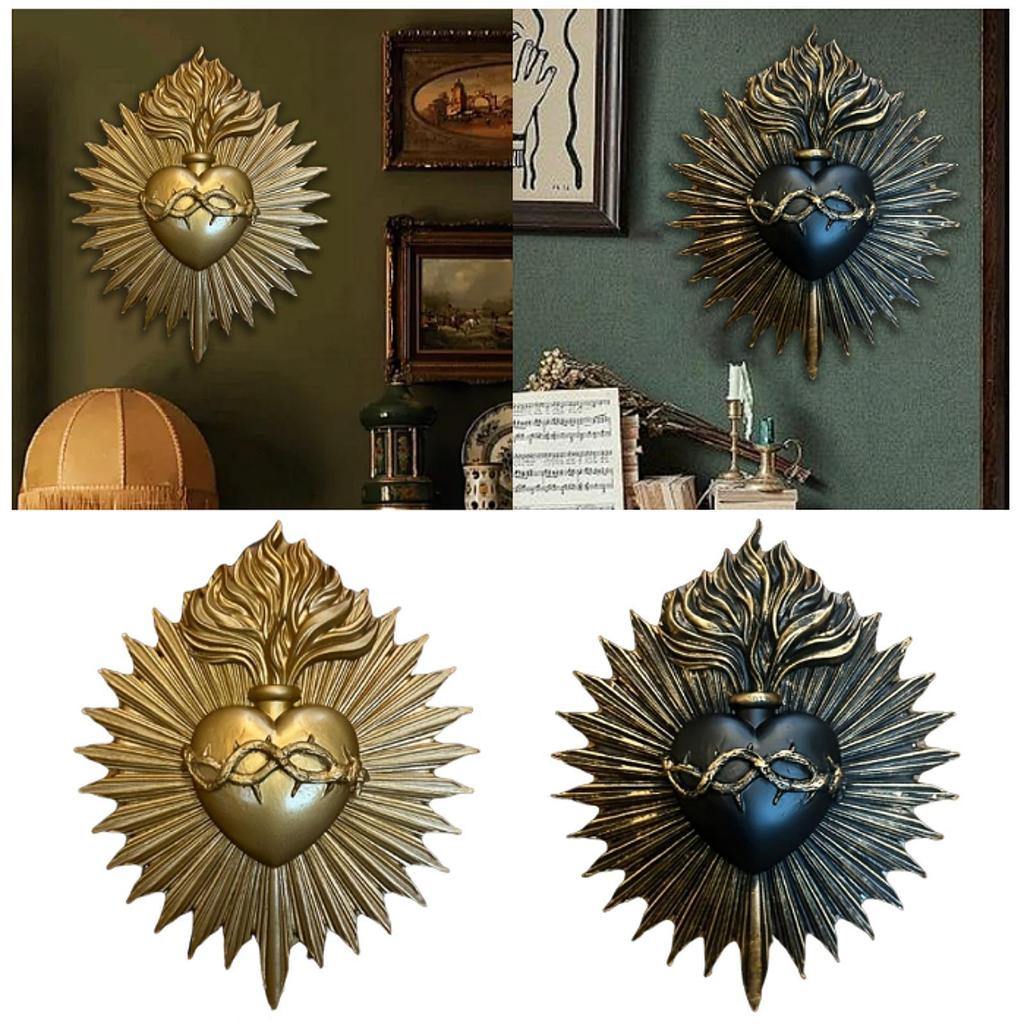 Heart Wall Plaque Resin Art Prayer Holder Gothic Statue Wall Hanging Sculpture for Farmhouse Office Household Porch Hotel